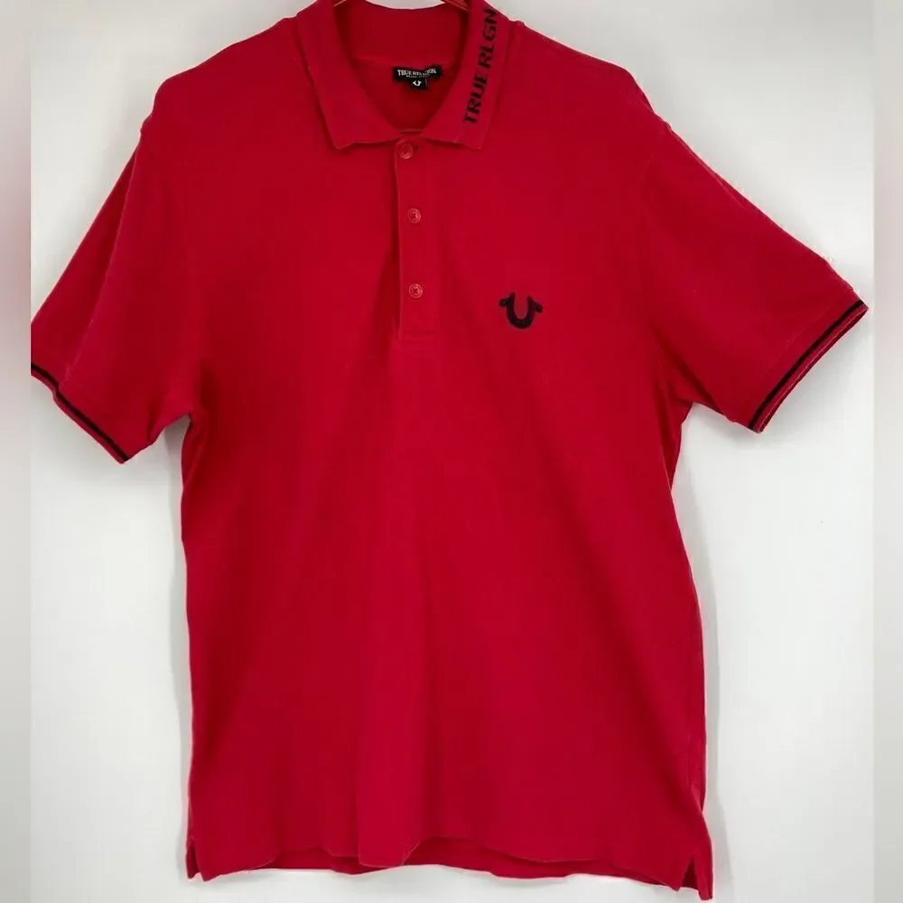 True Religion Braded Logo Collar Red Polo Shirt Size L/G